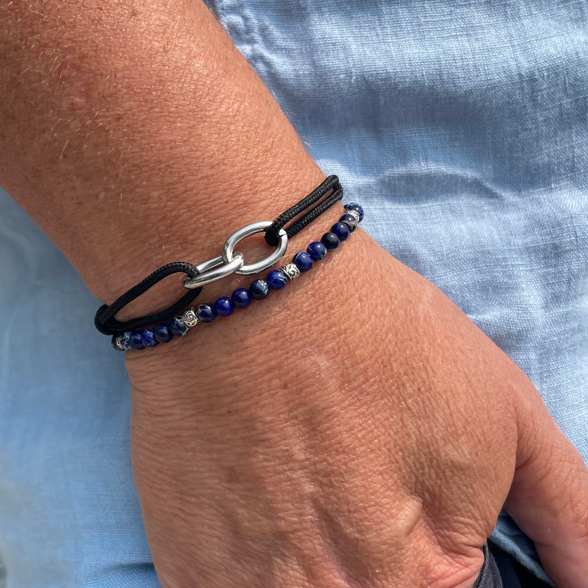 Braga - Black String Bracelet with Linked Chain Fixture