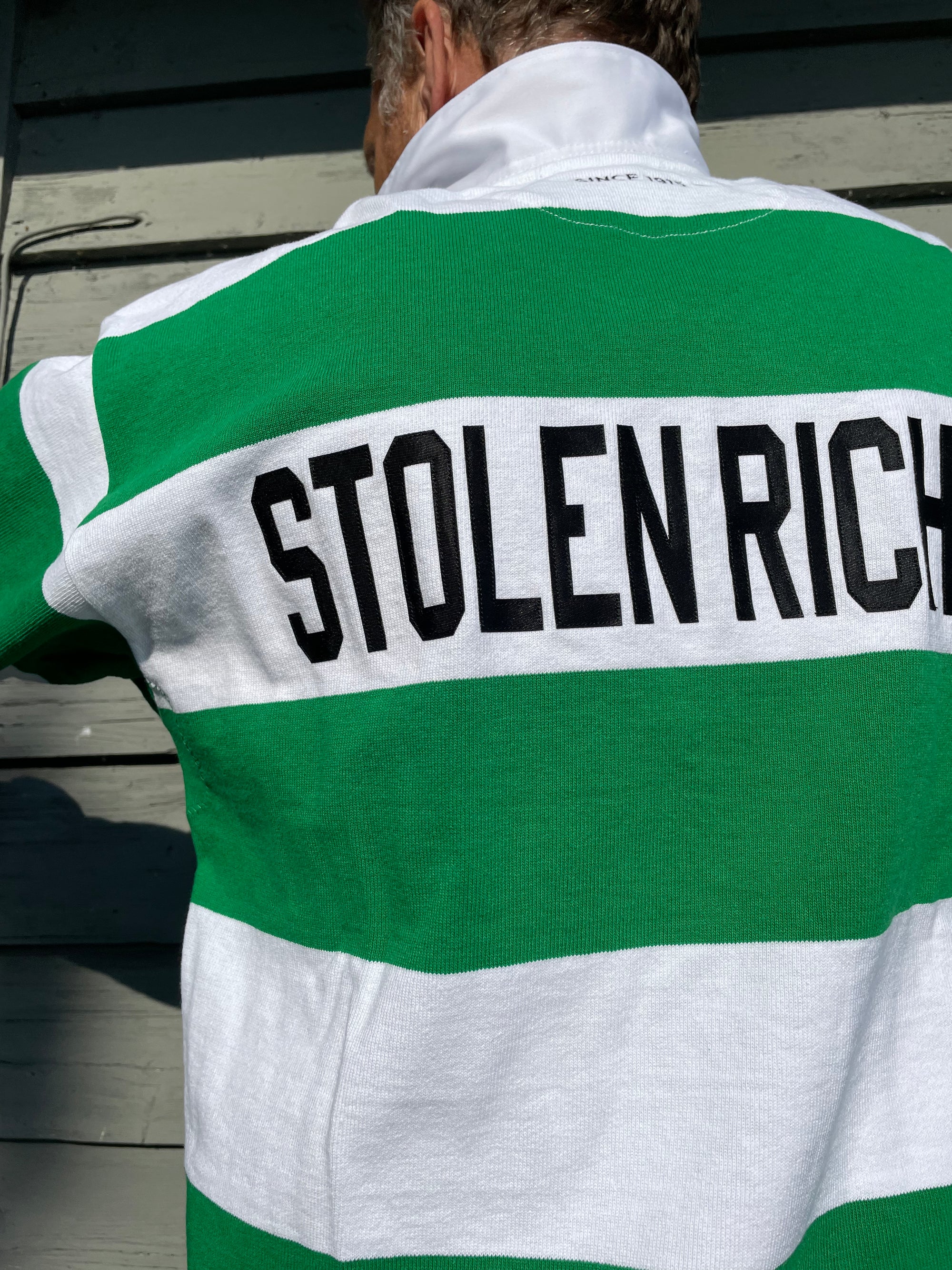 Kelly Green and White Stripe Rugby Shirt