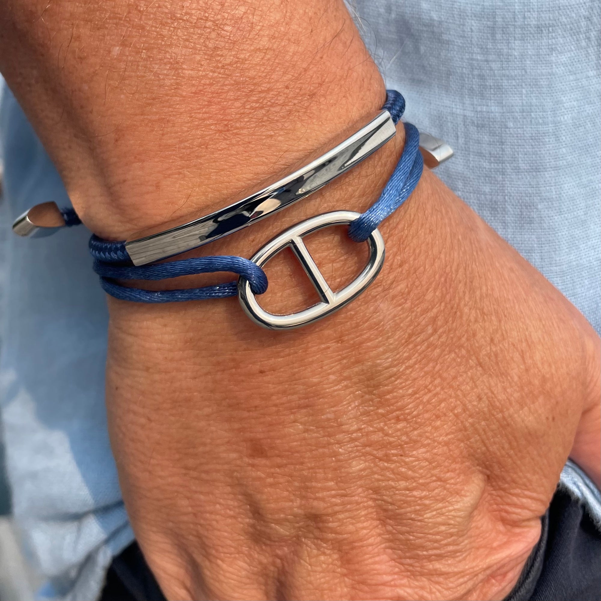 Viseu - Light Blue String Bracelet with Anchor Chain Fixture