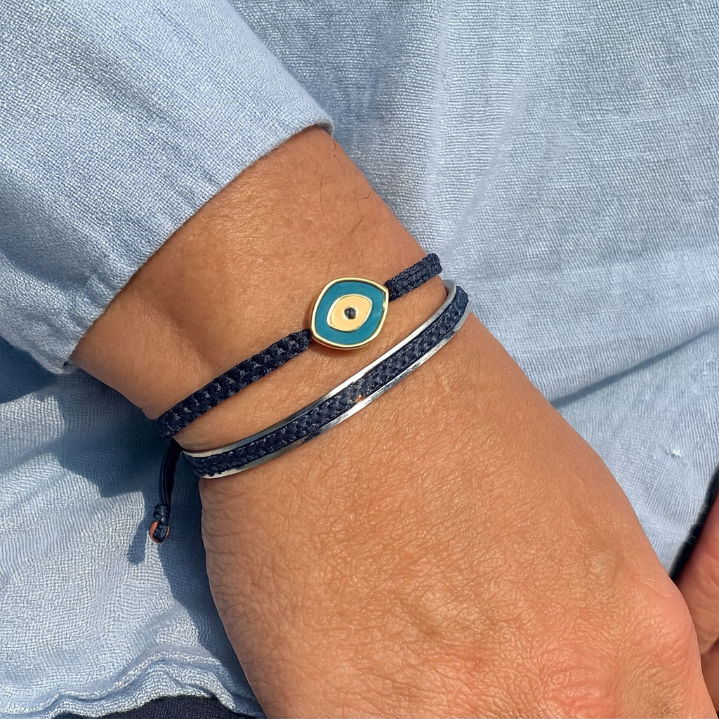 Evora - Navy Blue String Bracelet with Evil Eye Fixture
