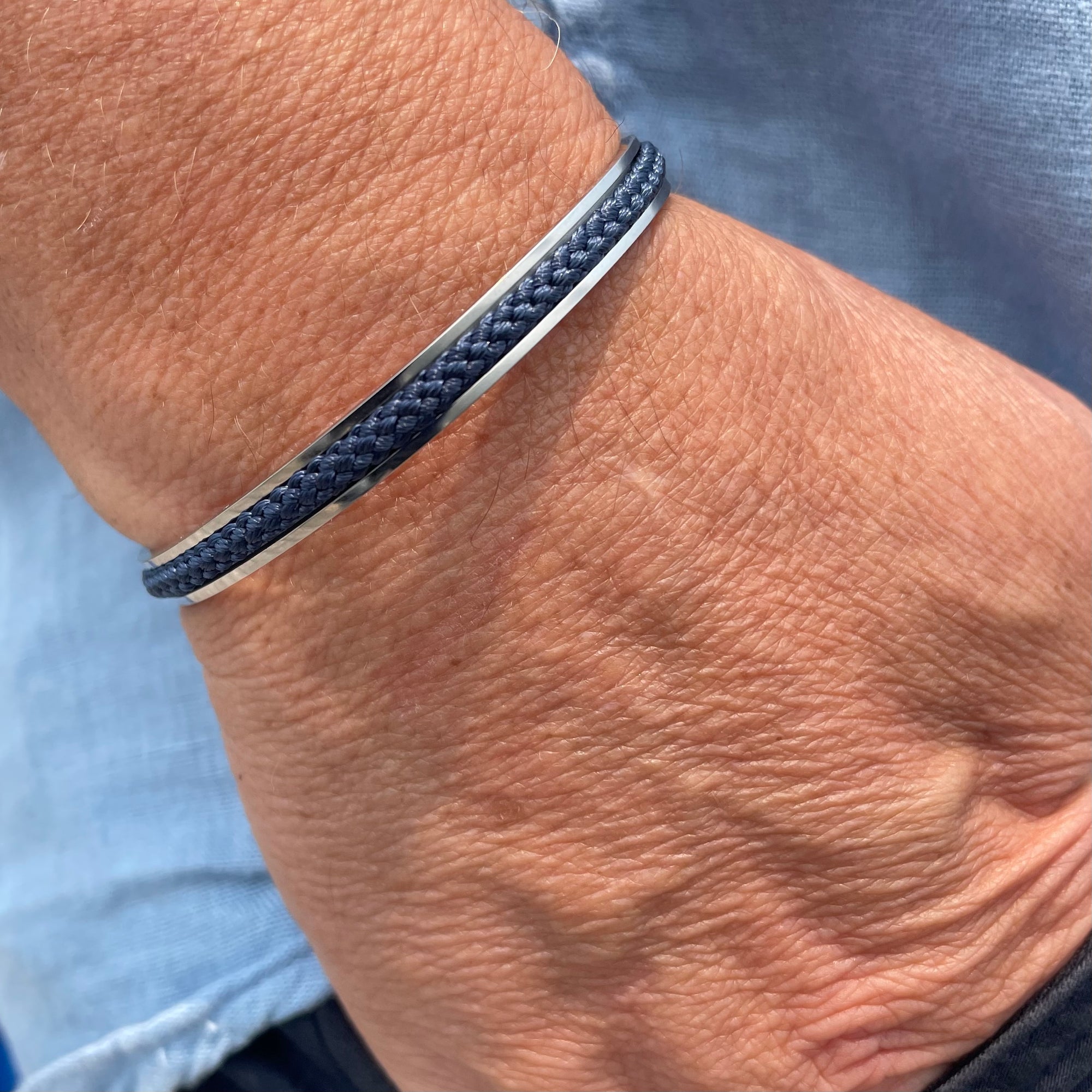Corfu - Stainless Steel Cuff with Navy Blue Braid