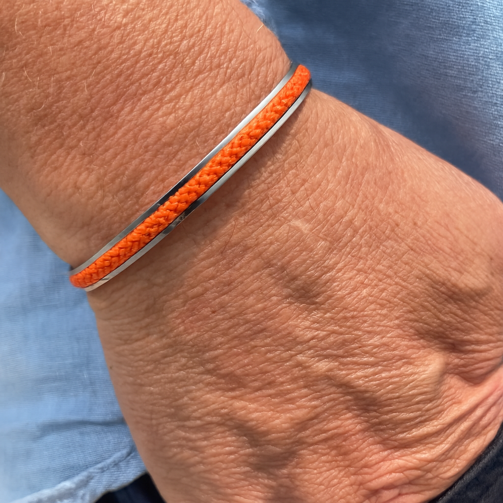 Corfu - Stainless Steel Cuff with Orange Braid
