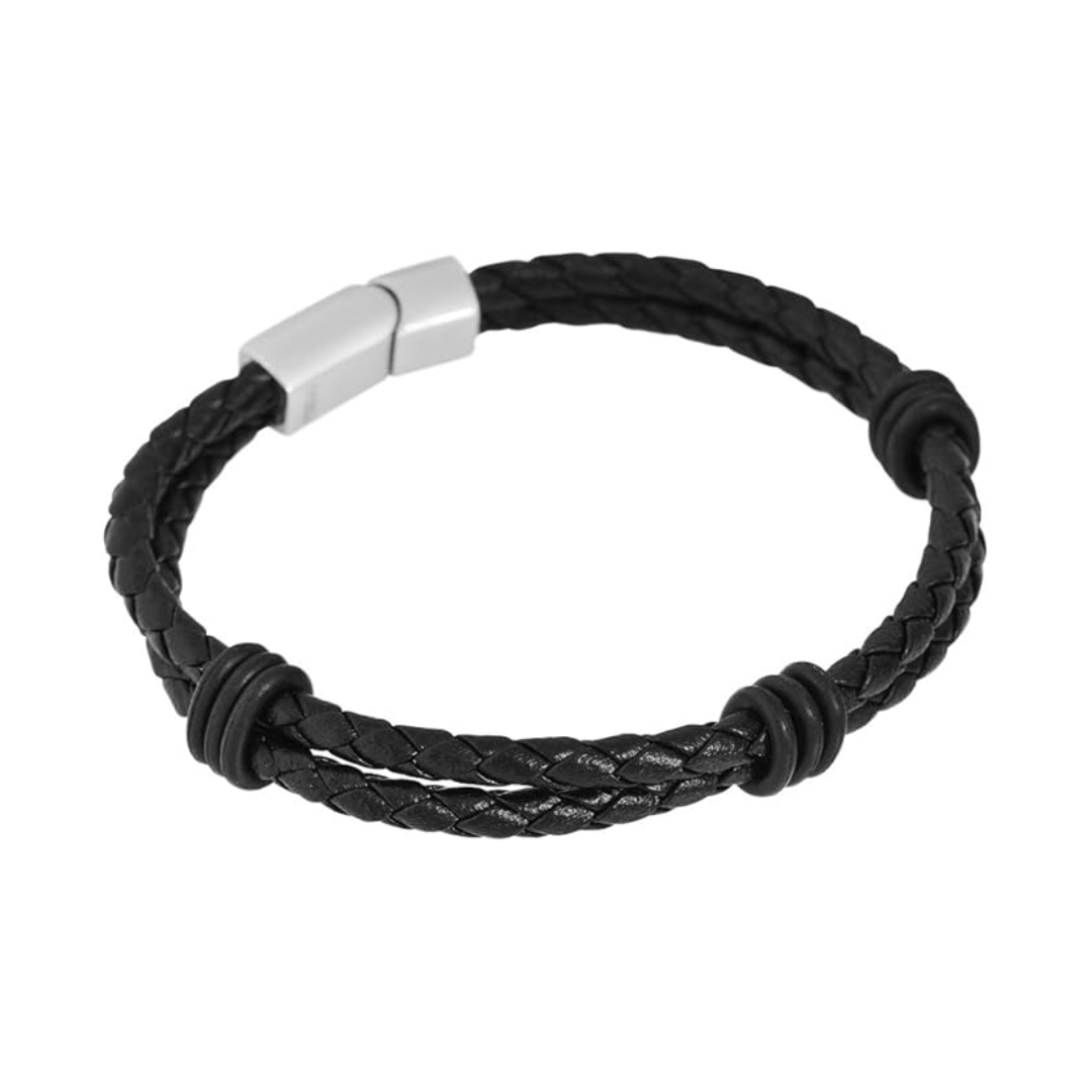 Elba - Black Braided Leather Stack Bracelet