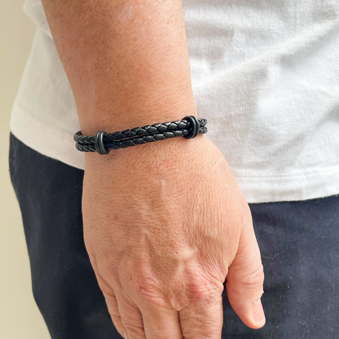 Elba - Black Braided Leather Stack Bracelet