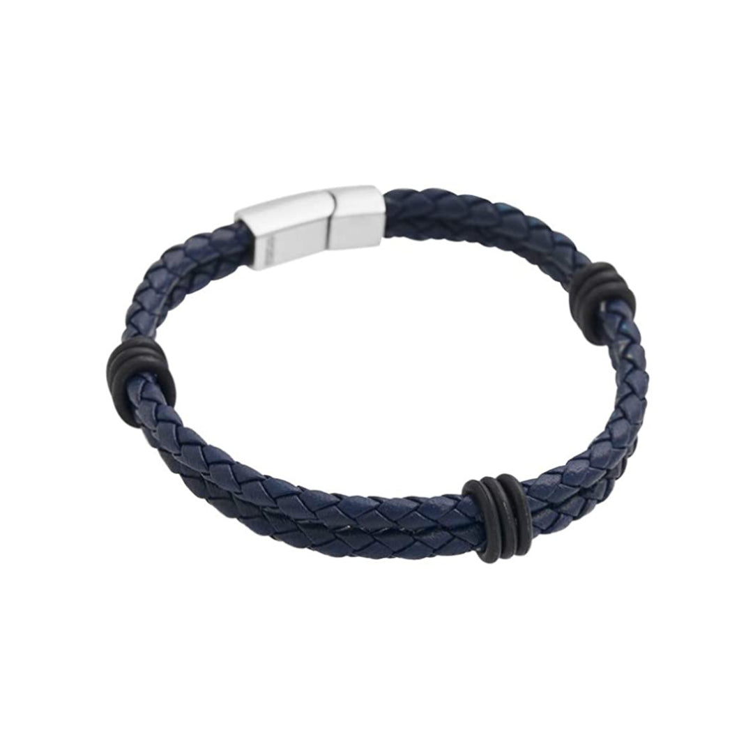 Elba - Navy Blue Braided Leather Stack Bracelet