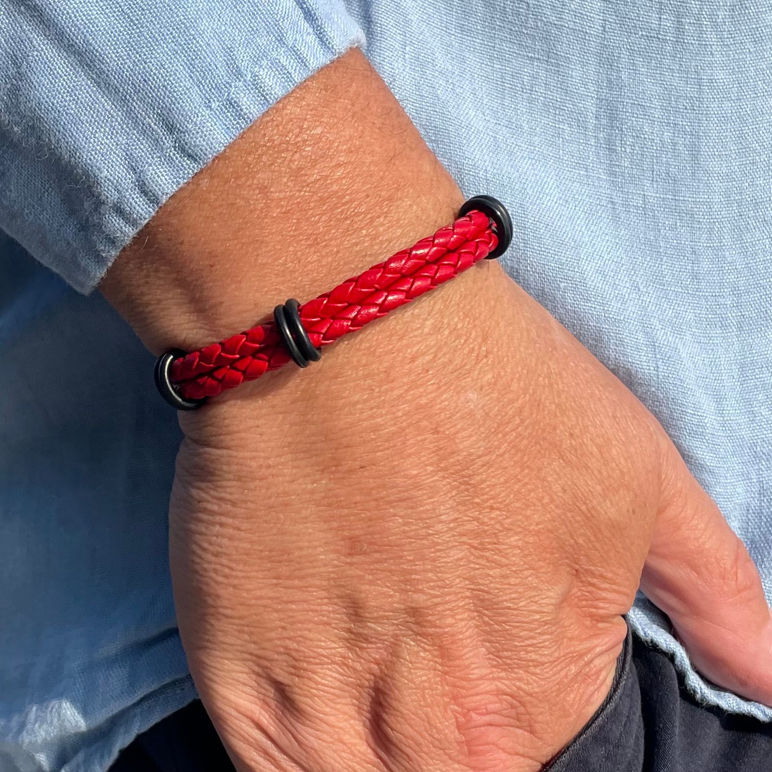 Elba - Red Braided Leather Stack Bracelet