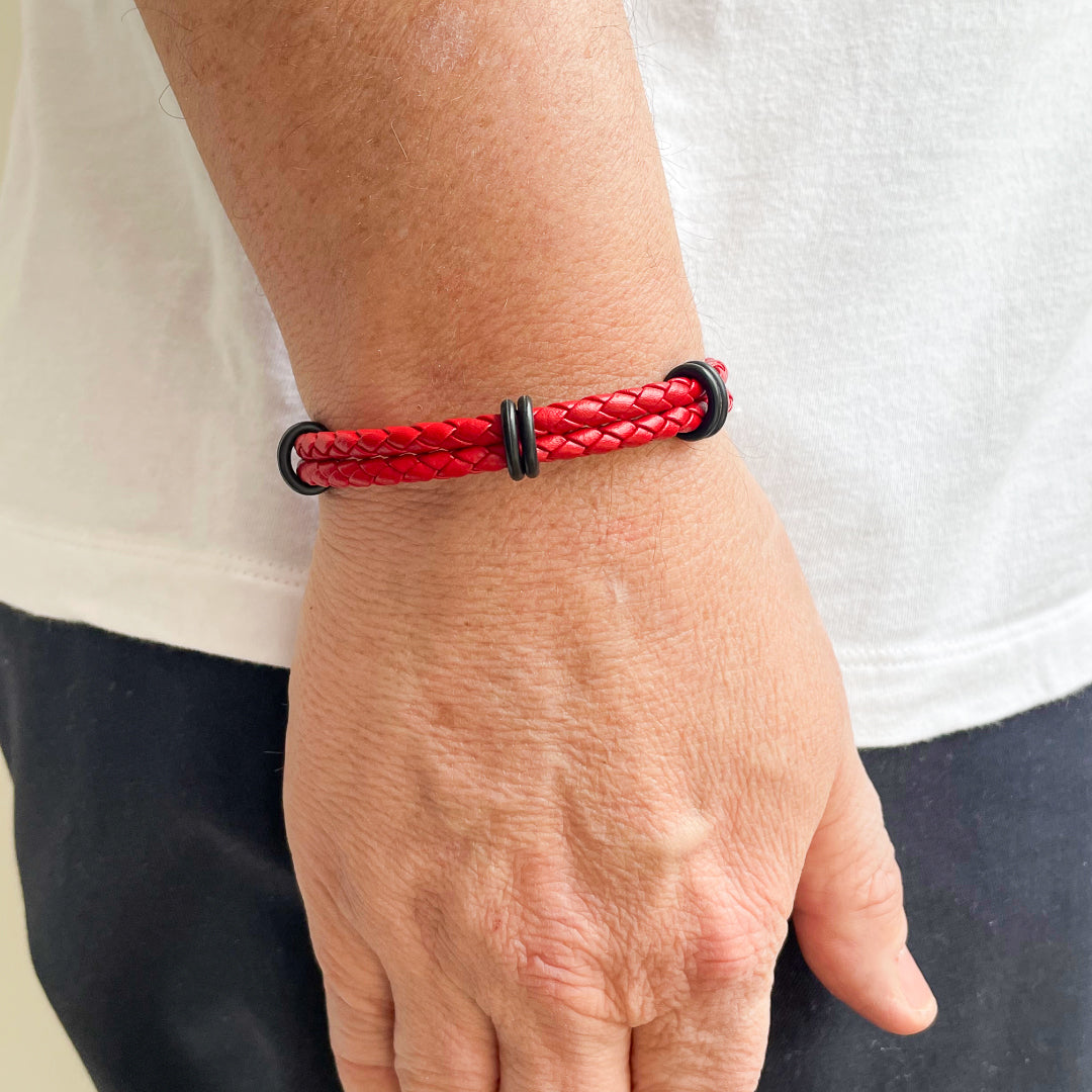 Elba - Red Braided Leather Stack Bracelet