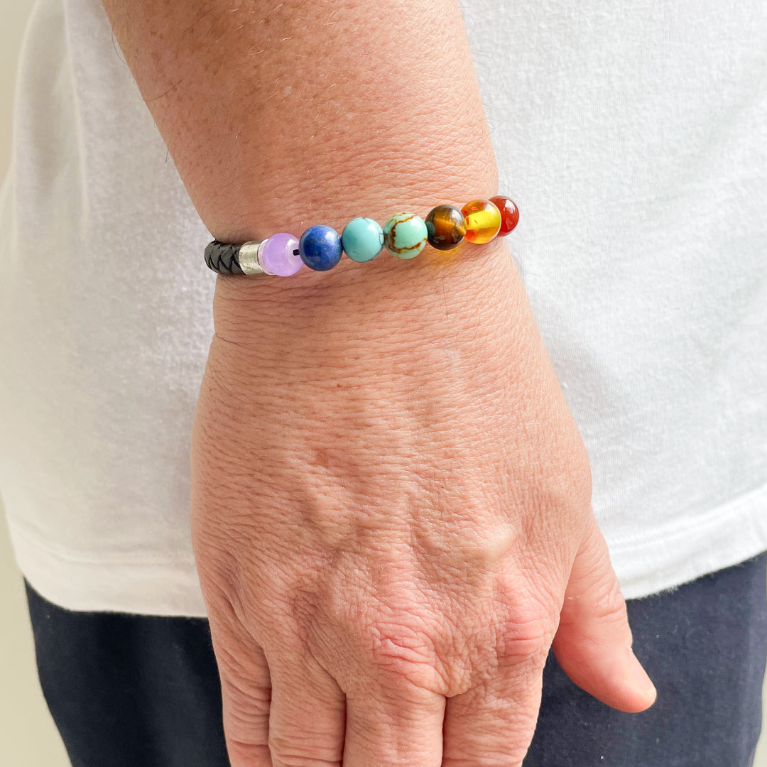 Sardinia - Black Braided Leather Bracelet with Stone Beads