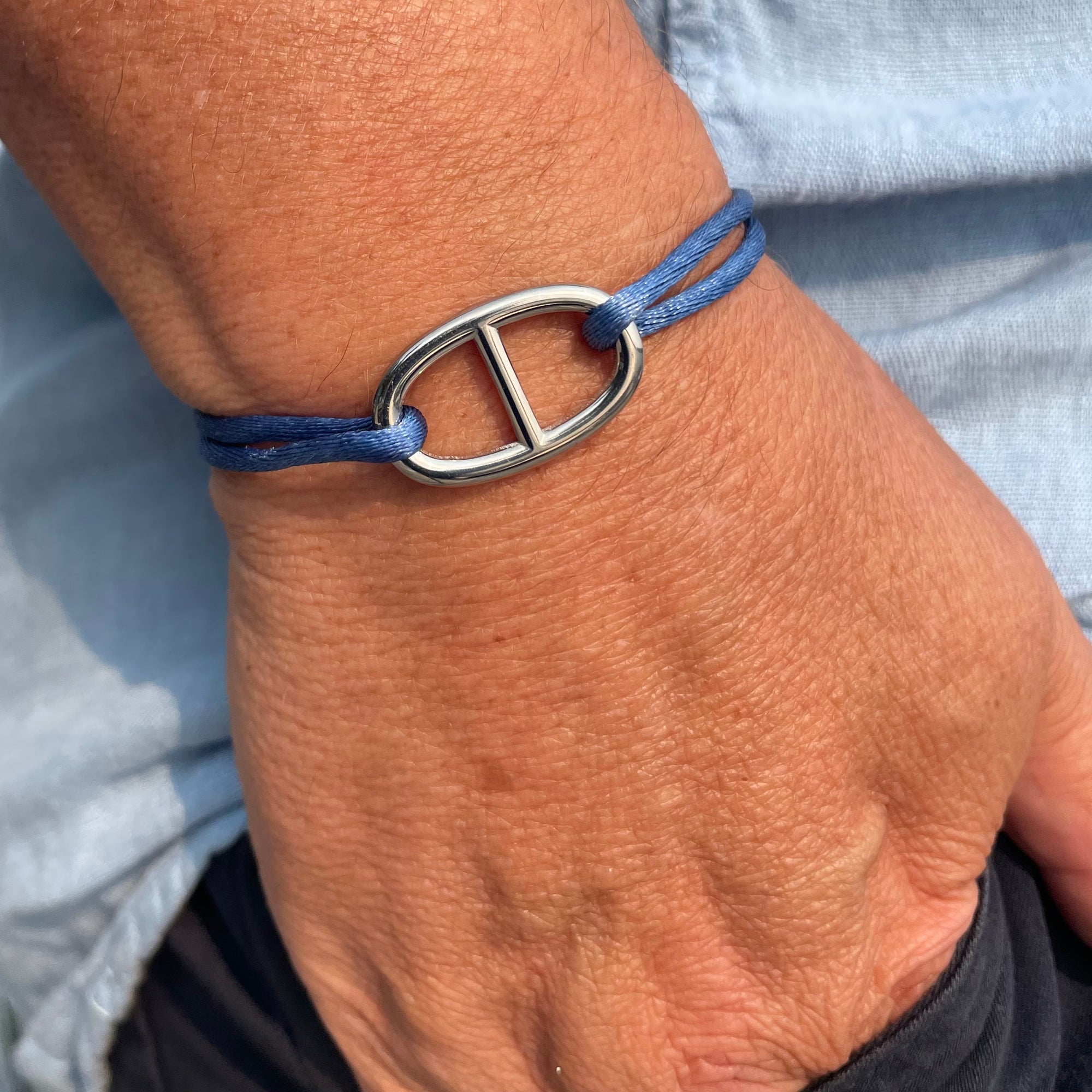 Viseu - Light Blue String Bracelet with Anchor Chain Fixture