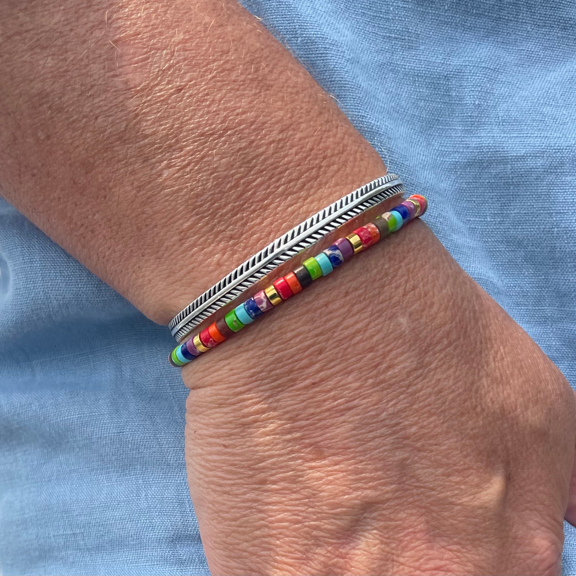 Naxos - Silver Plated Cuff with Feather Design Bracelet