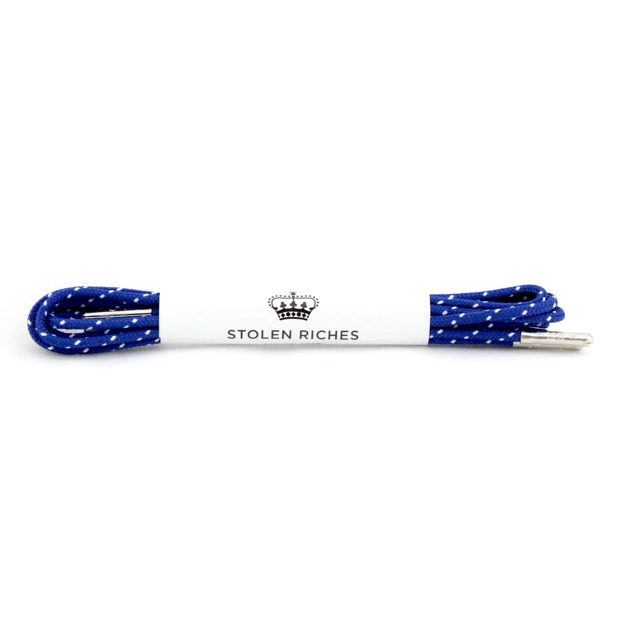 Royal blue and white dots laces for dress shoes, Length: 27"/69cm-Stolen Riches