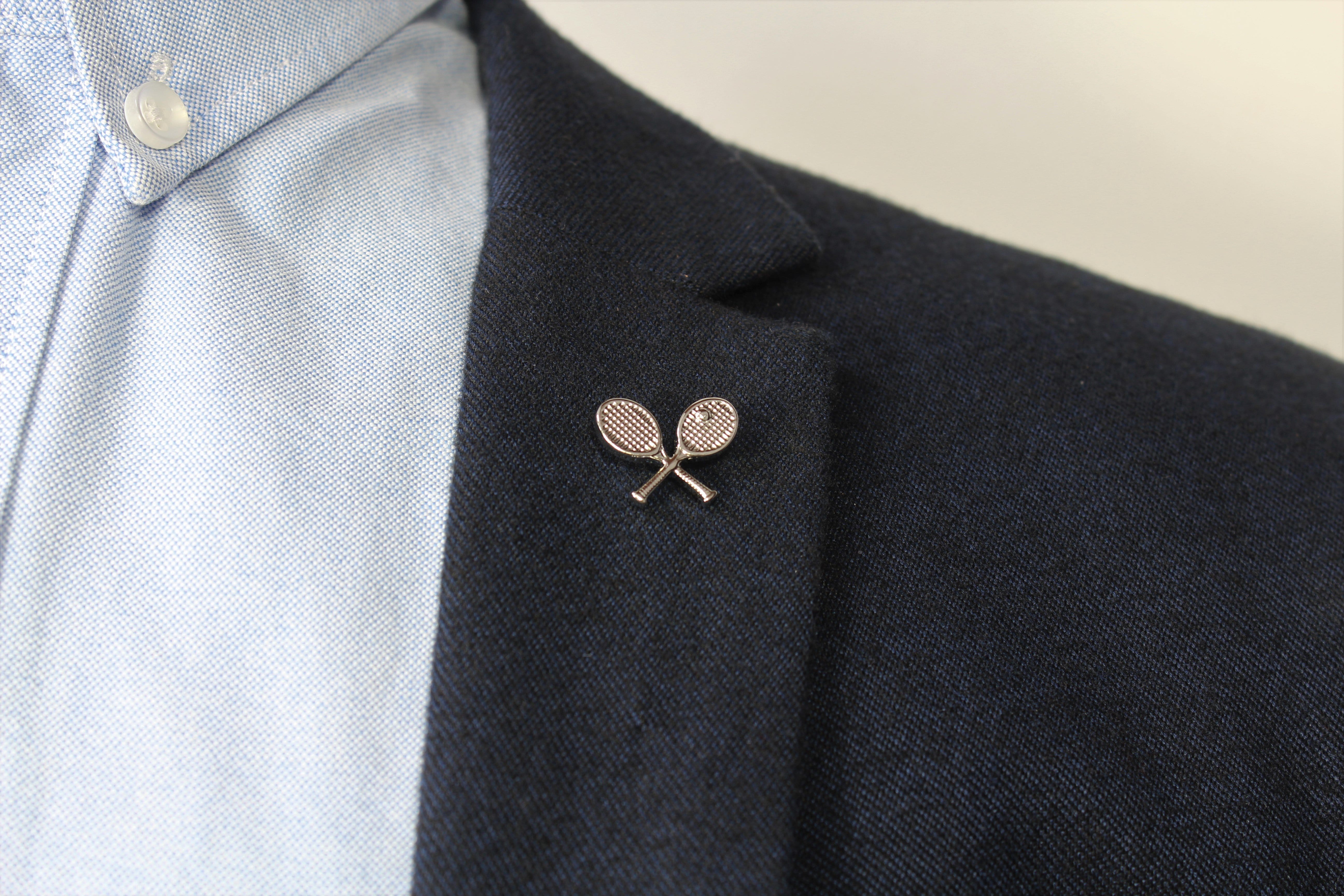 Tennis Racquets Lapel Pin on blazer - Stolen Riches