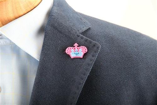 Crown Lapel Pin - Poona Pink with Bishop Blue - Stolen Riches