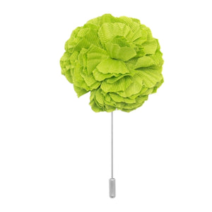 light green cotton flower lapel pin on white background men’s boutonniere
