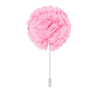 cotton flower lapel pin on white Light pink background men’s boutonniere
