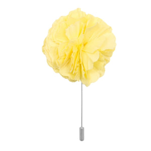 Light Yellow cotton flower lapel pin on white background men’s boutonniere
