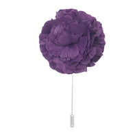 maroon cotton flower lapel pin on white background men’s boutonniere
