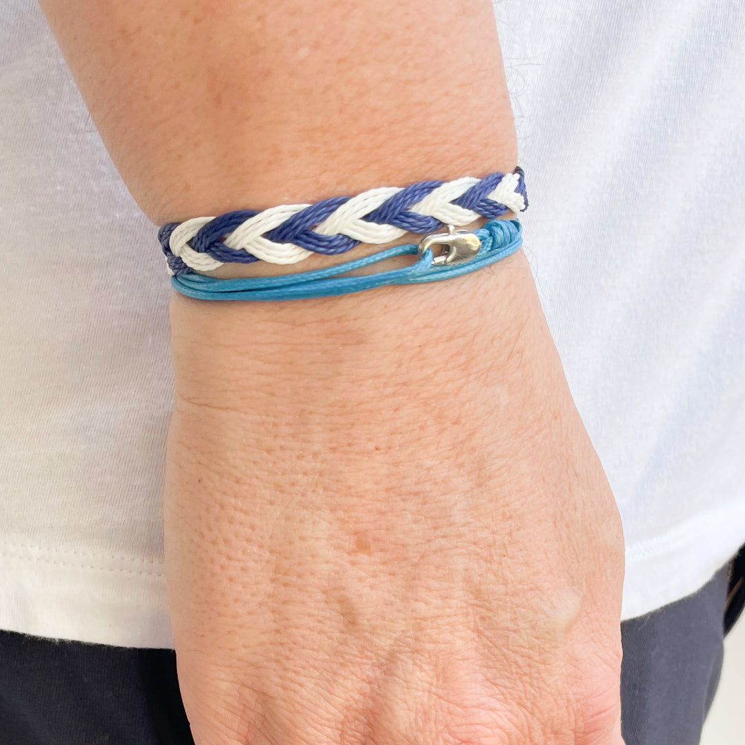 Azores Stack - Blue and White Friendship Bracelet with Turquoise Blue String Bracelet