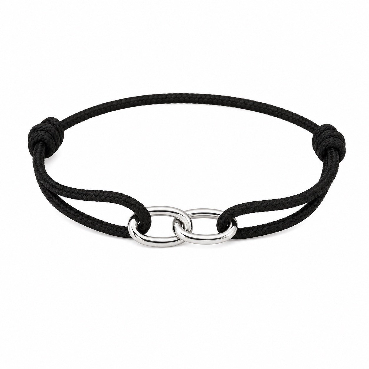 Braga - Black String Bracelet with Linked Chain Fixture