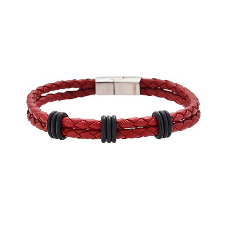 Elba - Red Braided Leather Stack Bracelet - Stolen Riches