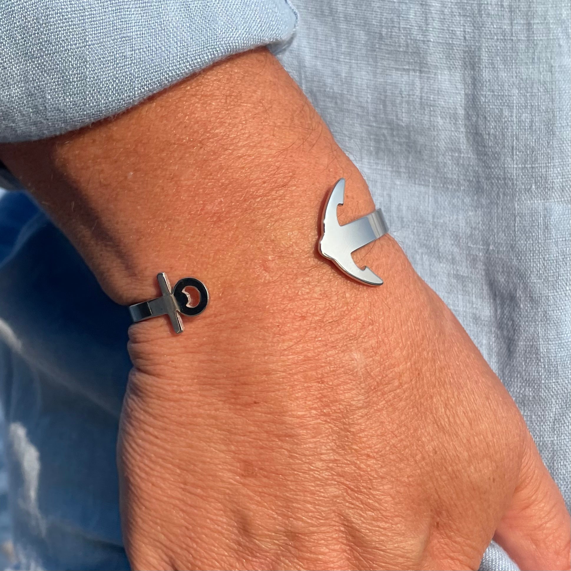 Milos - Silver Cuff with Anchor Bracelet
