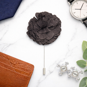 men’s black floral lapel pin formal outfit styling