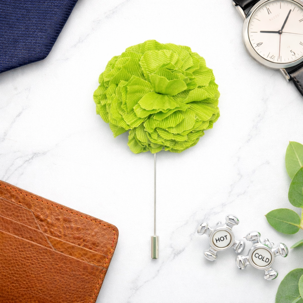 men’s light green floral lapel pin formal outfit styling