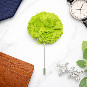 men’s light green floral lapel pin formal outfit styling