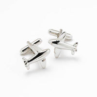 airplane cufflinks in polished silver with classic aviation design