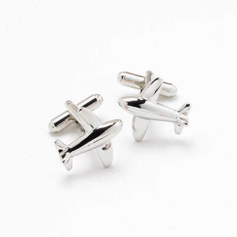airplane cufflinks in polished silver with classic aviation design