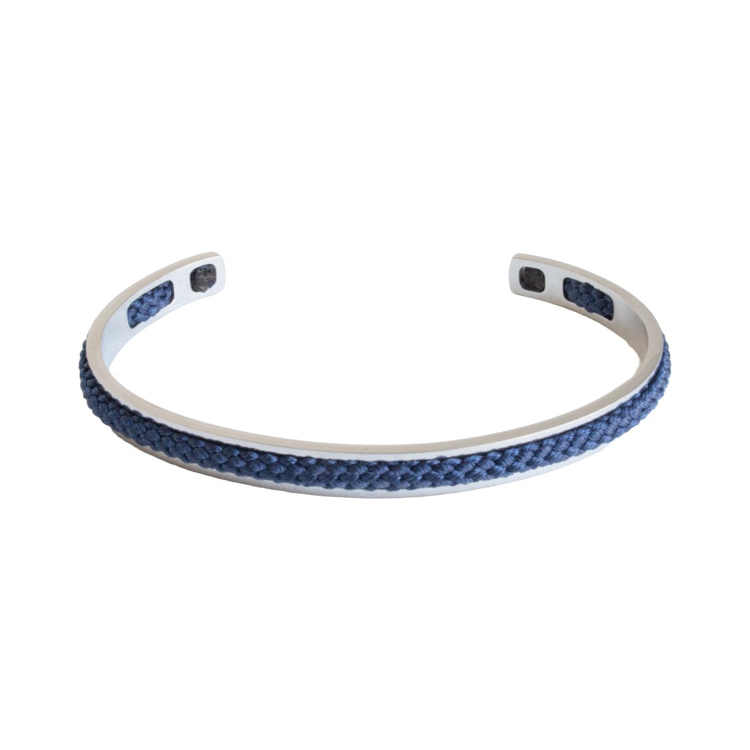 Corfu - Stainless Steel Cuff with Navy Blue Braid