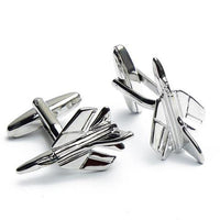 fighter jet cufflinks in silver with detailed aviation design