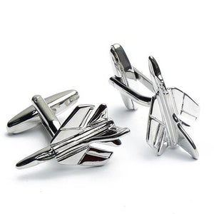 fighter jet cufflinks in silver with detailed aviation design