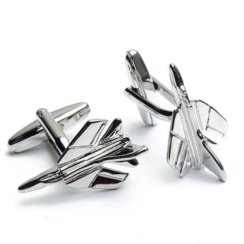 fighter jet cufflinks in silver with detailed aviation design