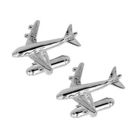 jet airplane cufflinks in polished silver with modern aviation styling
