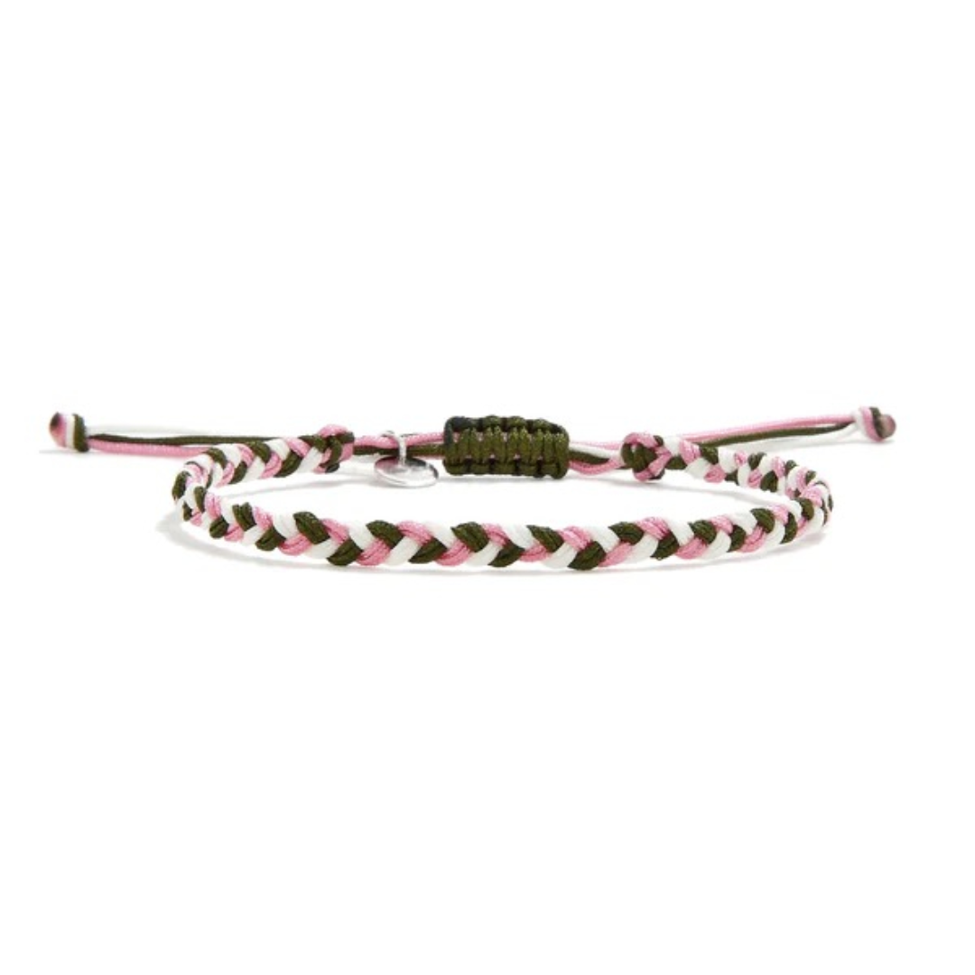pink white and army green woven bracelet by Stolen Riches