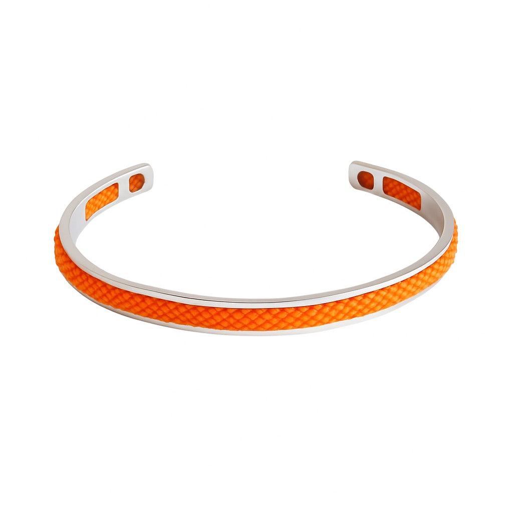 Corfu - Stainless Steel Cuff with Orange Braid