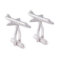 private jet cufflinks in silver with sleek aircraft silhouette
