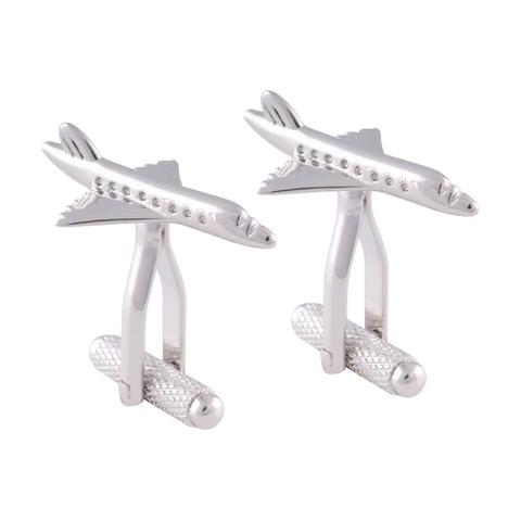 private jet cufflinks in silver with sleek aircraft silhouette