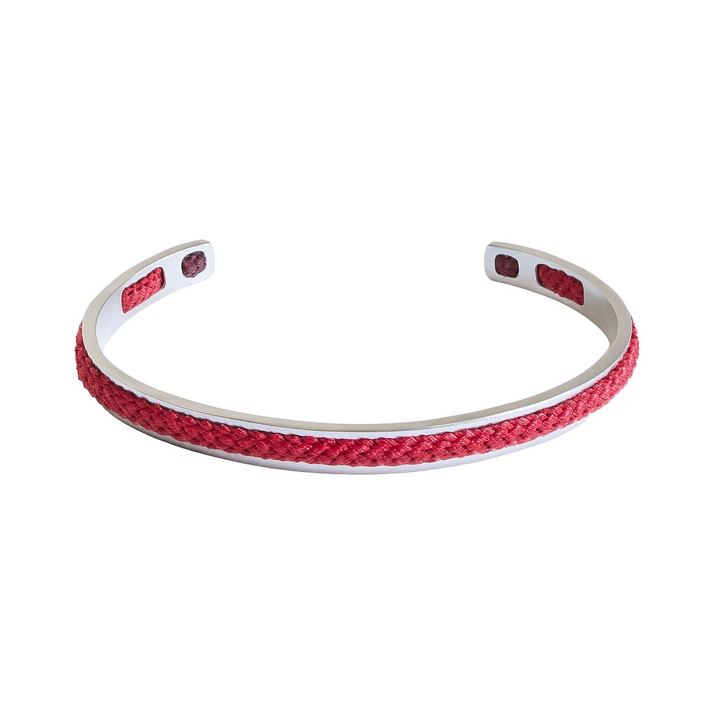 Corfu - Stainless Steel Cuff with Red Braid