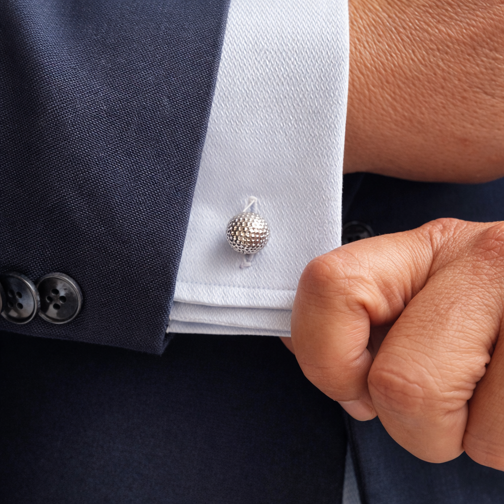 Golf Tee and Ball Silver Cufflinks