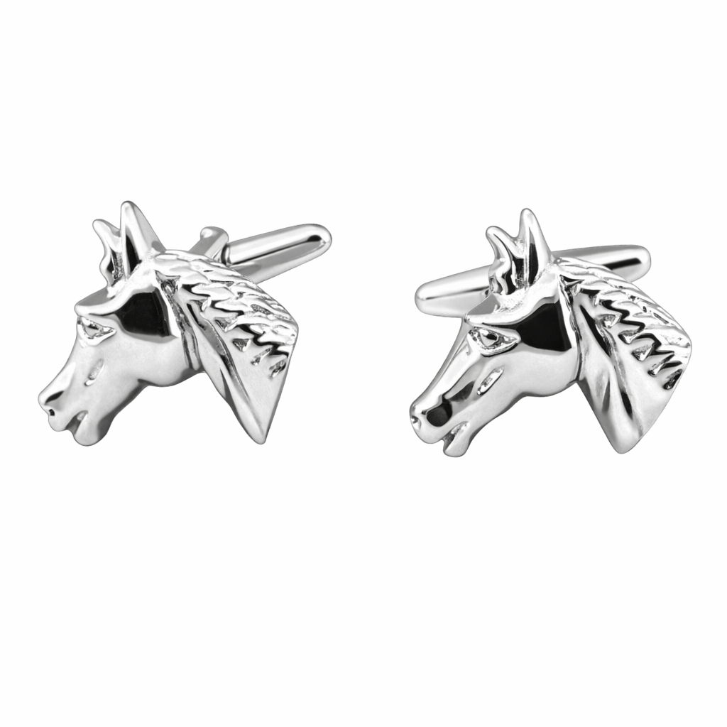 silver horse head cufflinks with detailed sculpted finish
