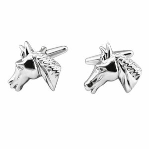 silver horse head cufflinks with detailed sculpted finish