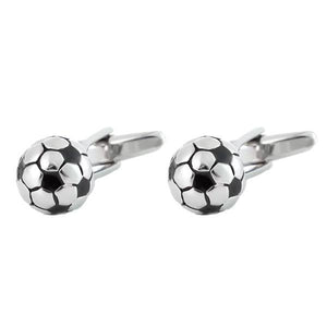 soccer ball cufflinks in polished silver with black panel detail