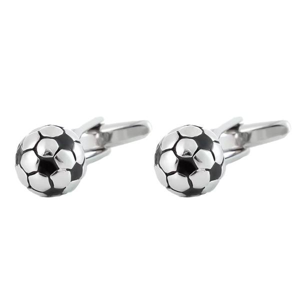 soccer ball cufflinks in polished silver with black panel detail