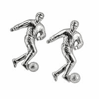 soccer player cufflinks in silver featuring athlete in motion with ball