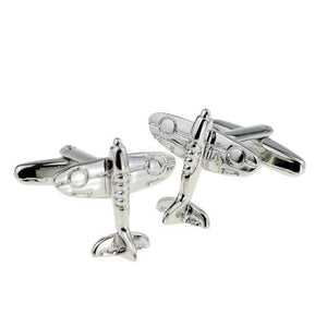 spitfire airplane cufflinks in silver inspired by vintage aircraft design