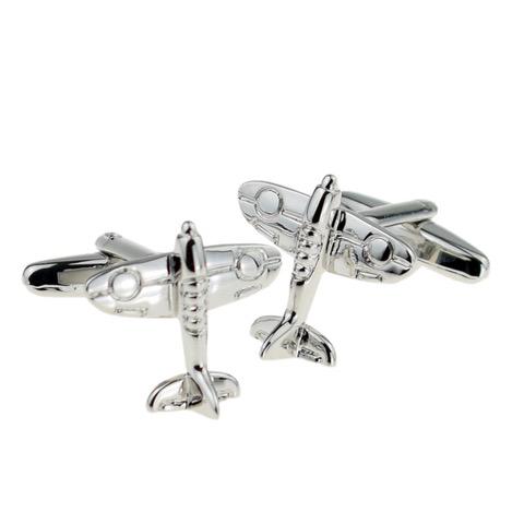 spitfire airplane cufflinks in silver inspired by vintage aircraft design