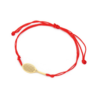 gold tennis racket bracelet with red adjustable cord