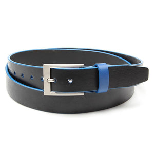 Black leather belt with Sharp Blue trim and keeper - Stolen Riches